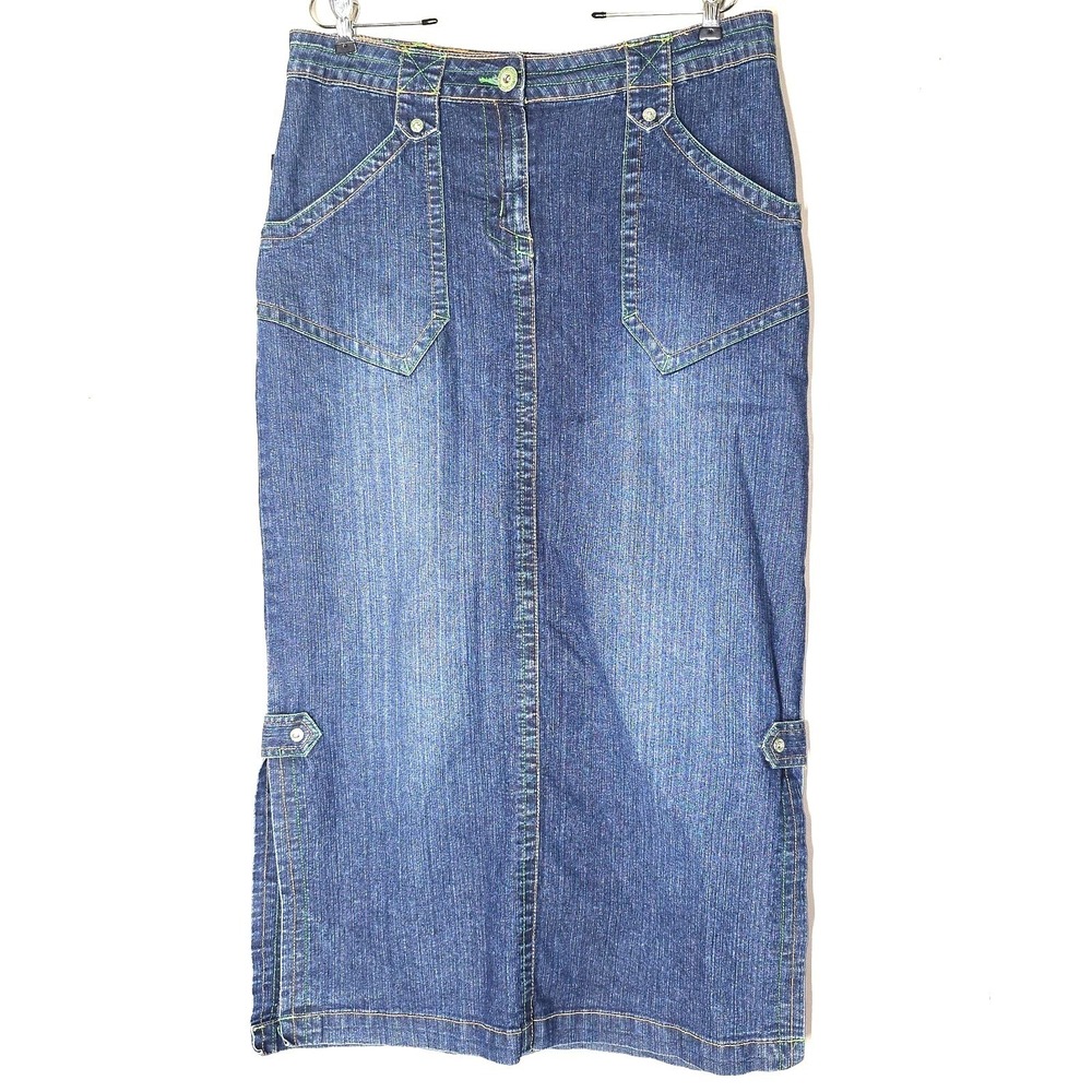 Vintage Vezucci Womens Y2K Denim‎ Maxi Skirt Contrast Stitch Modest Size 10